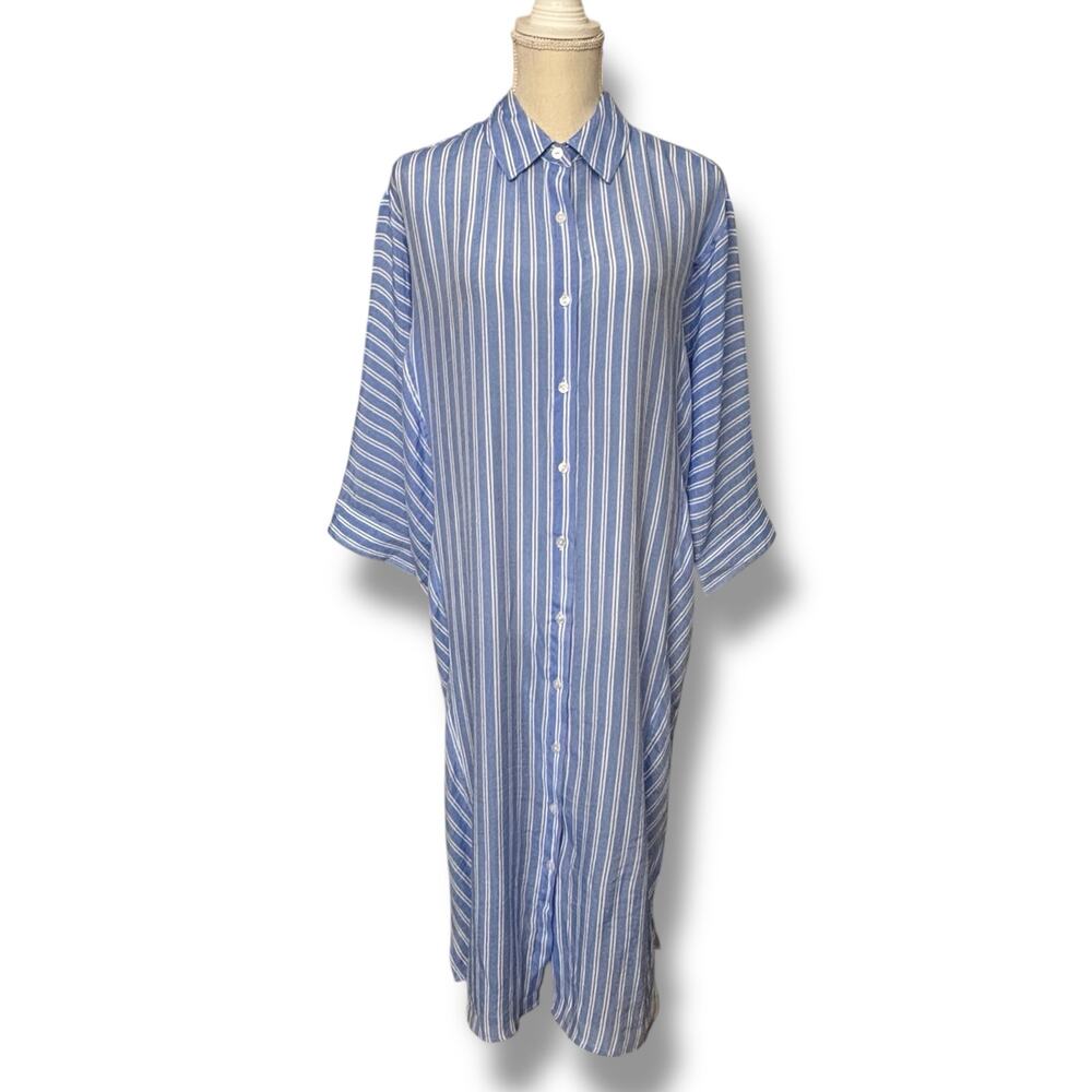 NWT Marissa Olivia Blue with White Stripe Oversized Shirt Dress Size Small